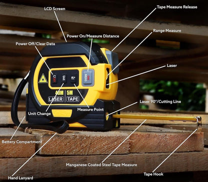 Fixer™ Laser Tape Measure 3-in-1 with Large LCD Display